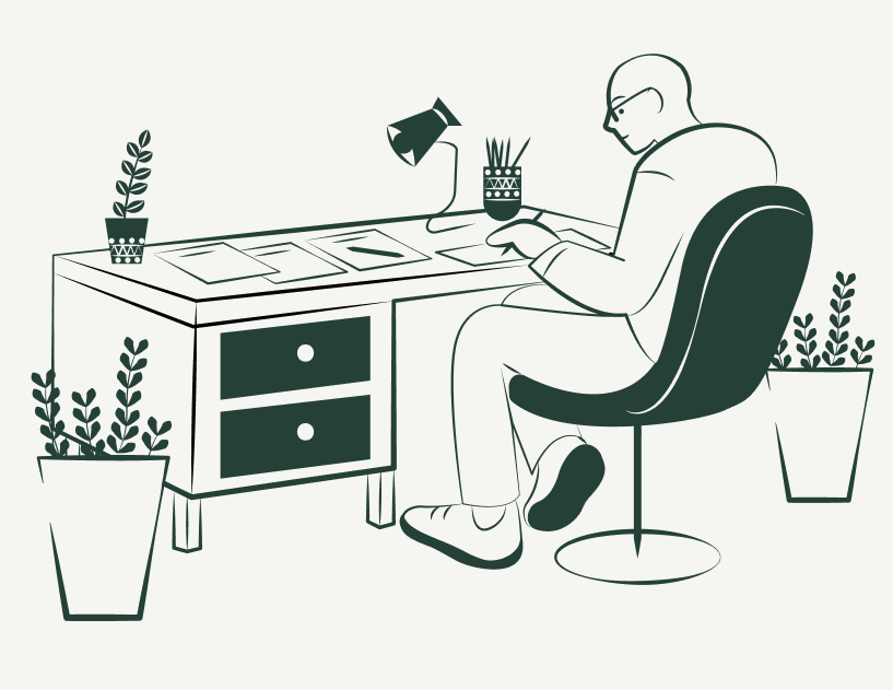 Ilustración persona estudiando en su escritorio